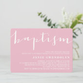 Belle calligraphie rose Baptême Invitation (Debout devant)