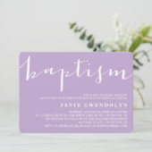 Belle Calligraphie Violet Baptême Invitation (Debout devant)