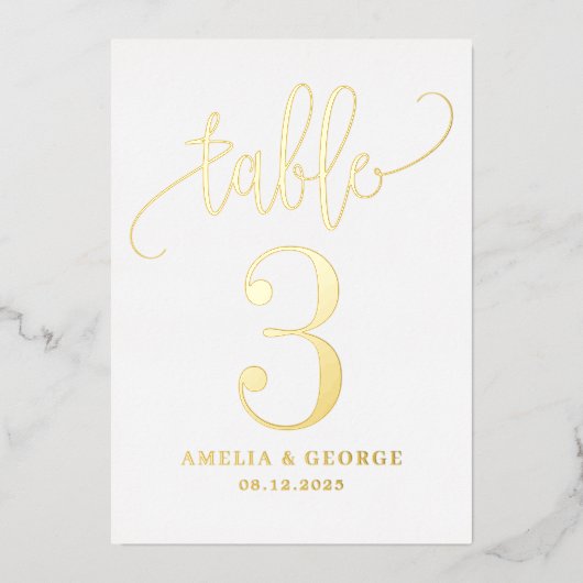 Belle Calligraphie VRAI FOILE Carte Numéro de tabl (Recto)