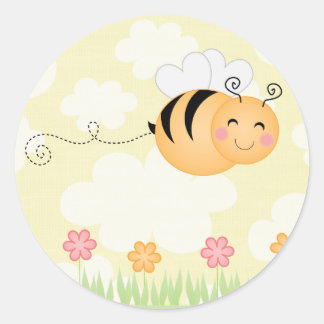 Belle caricature abeille et autocollant fleurs de 