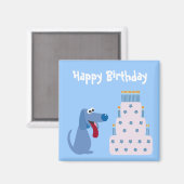 Belle caricature bleu chien & aimant gâteau d'anni (Recto/Verso)