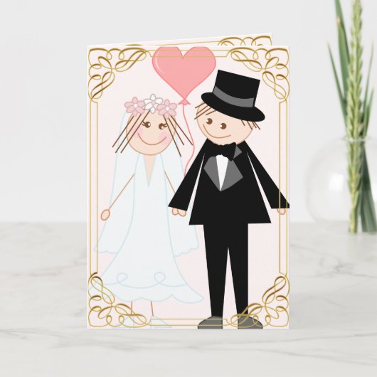 Belle caricature mariage invitation couple et rsvp (Devant)