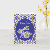 🐇 💙 💛 Belle carte Azulejos bleu et jaune (Fleur jaune)
