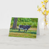 Belle carte Black Texas Longhorn Cow Art Note (Fleur jaune)