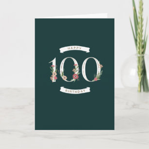Belle carte d'anniversaire 100th Floral Numerals