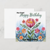 Belle carte d'anniversaire avec bouquet floral aqu (Devant / Derrière)