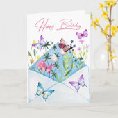 Belle carte d'anniversaire avec fleurs et papillon (Fleur jaune)