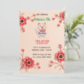 Belle carte d'anniversaire florale avec fleurs ros (Debout devant)