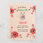 Belle carte d'anniversaire florale avec fleurs ros (Devant / Derrière)