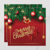 Belle carte d'attente de Noël Joyeux Rouge Or (Devant / Derrière)