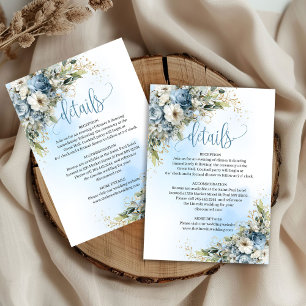 Belle carte de détails de mariage en or bleu pouss