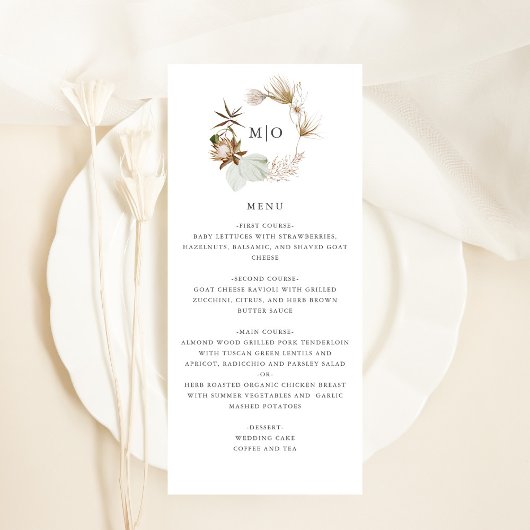 Belle carte de menu Boho Botanical Mariage