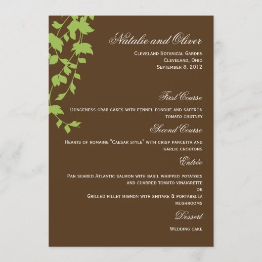 Belle carte de menu Mariage Feuille - Brown (Devant)