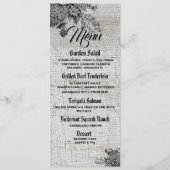 Belle carte de menu Mariage Fleurs noires/grises (Devant)