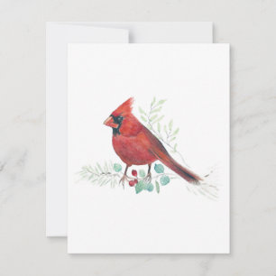 Belle carte de note cardinale rouge aquarelle