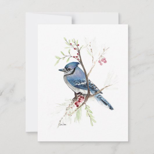 Belle carte de note en aquarelle Blue Jay (Devant)