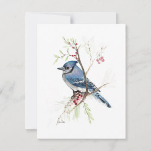 Belle carte de note en aquarelle Blue Jay
