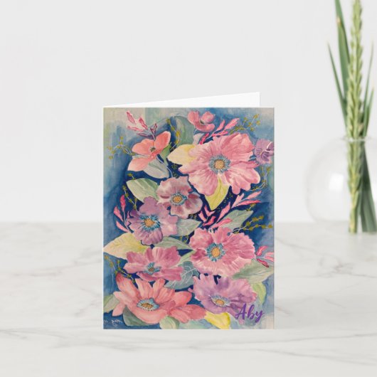 Belle carte de note/félicitations avec bouquet flo (Devant)