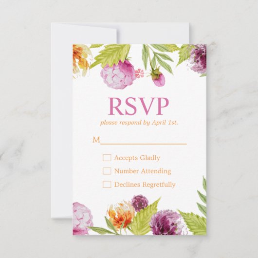 Belle carte de réponse RSVP Fleurs aquarelles (Devant)