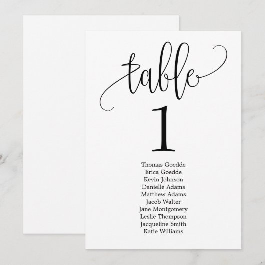 Belle Carte de siège de table de calligraphie (Devant / Derrière)