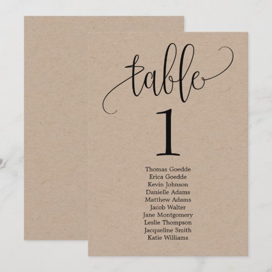 Belle Carte de siège de table de calligraphie (Devant / Derrière)