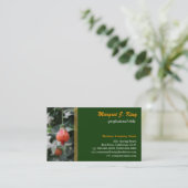 Belle carte de visite verte fleur rouge. (Debout devant)