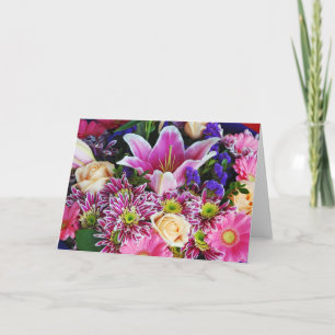 Belle carte de vœux à motif floral de lys et de ro