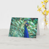 Belle carte de voeux bleu et vert Peacock (Fleur jaune)