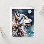 Belle carte de voeux de loup d'aquarelle (Devant/Arrière en situation)