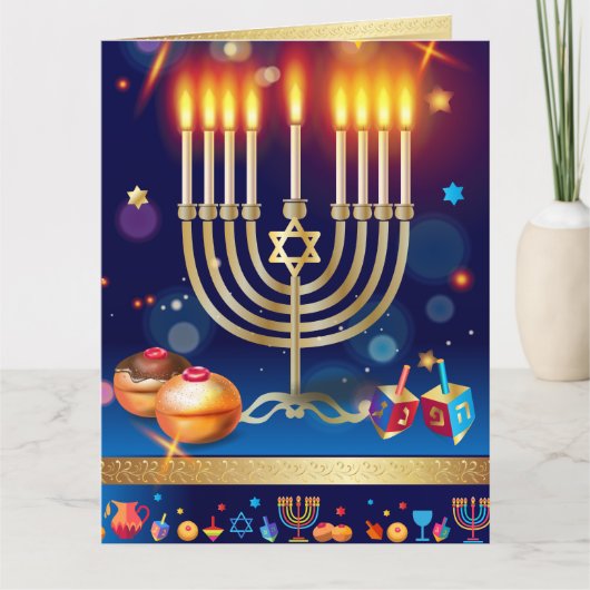 Belle carte de voeux de Menorah d'or de Hanoukka (Devant)