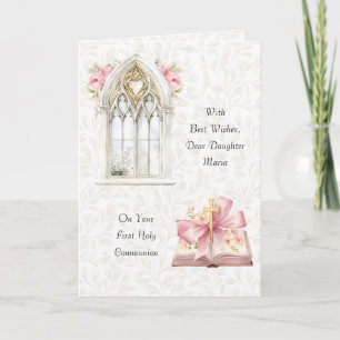 Belle carte de voeux de première communion aquarel