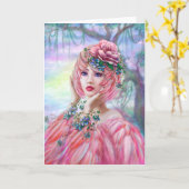 Belle carte de voeux Flamant rose fille (Fleur jaune)