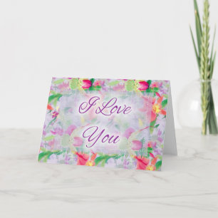 Belle carte de vœux florale D1 Je t'aime