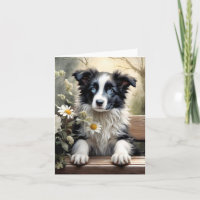 Belle carte de vœux vierge de Border Collie et fle