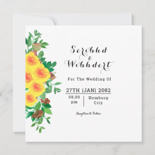 Belle carte d'invitation mariage Floral Carré