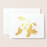 Belle carte d'or Panda Bear de Noël<br><div class="desc">Cette belle carte de Noël panda présente un signe de paix,  le coeur,  et un mignon ours panda dans un chapeau de Père Noël en feuille d'or élégante.</div>