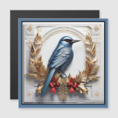 Belle carte magnétique d'oiseaux bleus de Noël (Devant / Derrière)