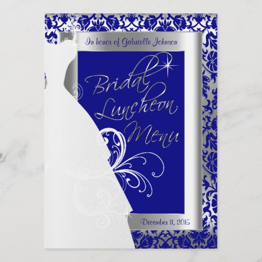 Belle carte nuptiale en Argent et Royal Blue (Devant)