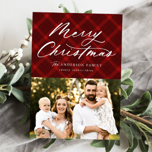 Belle carte photo plaid rouge brossé Joyeux Noël 3