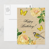 Belle carte postale d'anniversaire avec roses et o (Devant / Derrière)