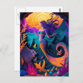 Belle Carte postale de la nymphe de la mer de sirè (Devant / Derrière)