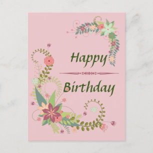Belle carte postale Pink Green Floral Anniversaire