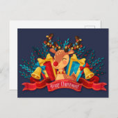 Belle carte postale Reindeer de Noël (Devant / Derrière)
