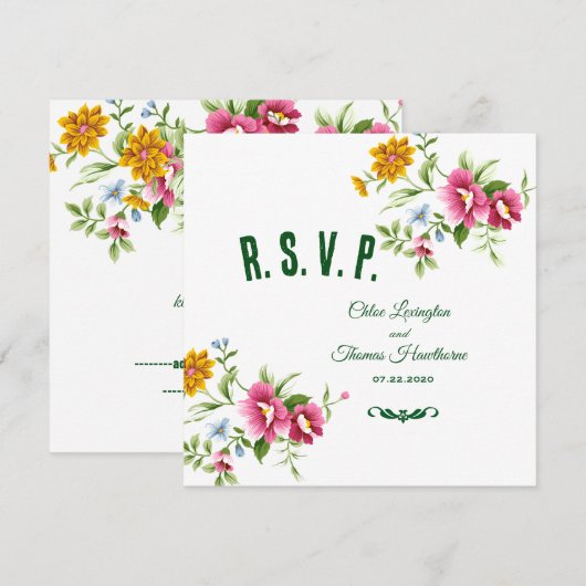 Belle carte RSVP de mariage Fleurs de printemps (Devant / Derrière)