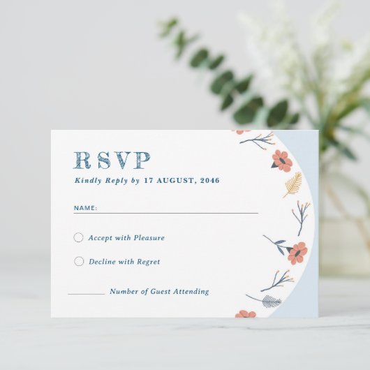 Belle carte RSVP de mariage Floral rétro (Debout devant)
