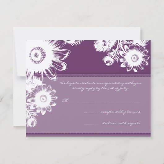 Belle carte RSVP de mariage Vintage violet fleuri (Dos)