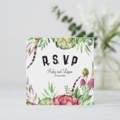 Belle carte RSVP mariage Succulents (Debout devant)