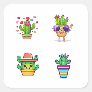 Belle Cartoon Cactus Funny 4 Stickers Pack.png