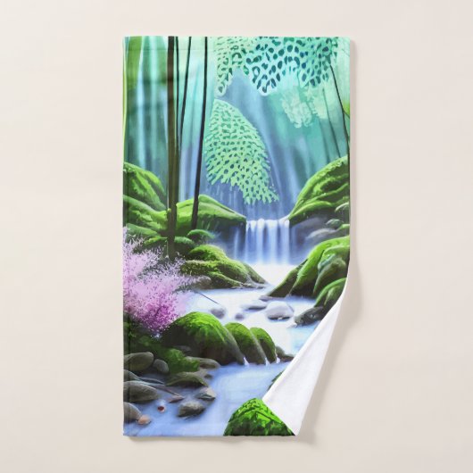Belle Cascade Forêt Flux Faune Flore (Serviette à main)