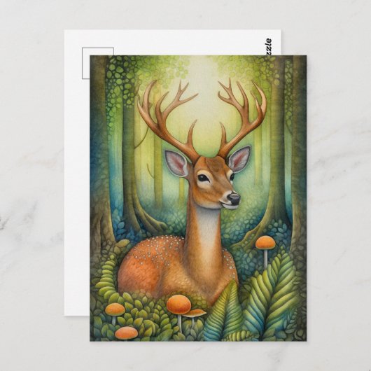 Belle Cerf Dans L'Art Forêt Carte Postale (Devant / Derrière)